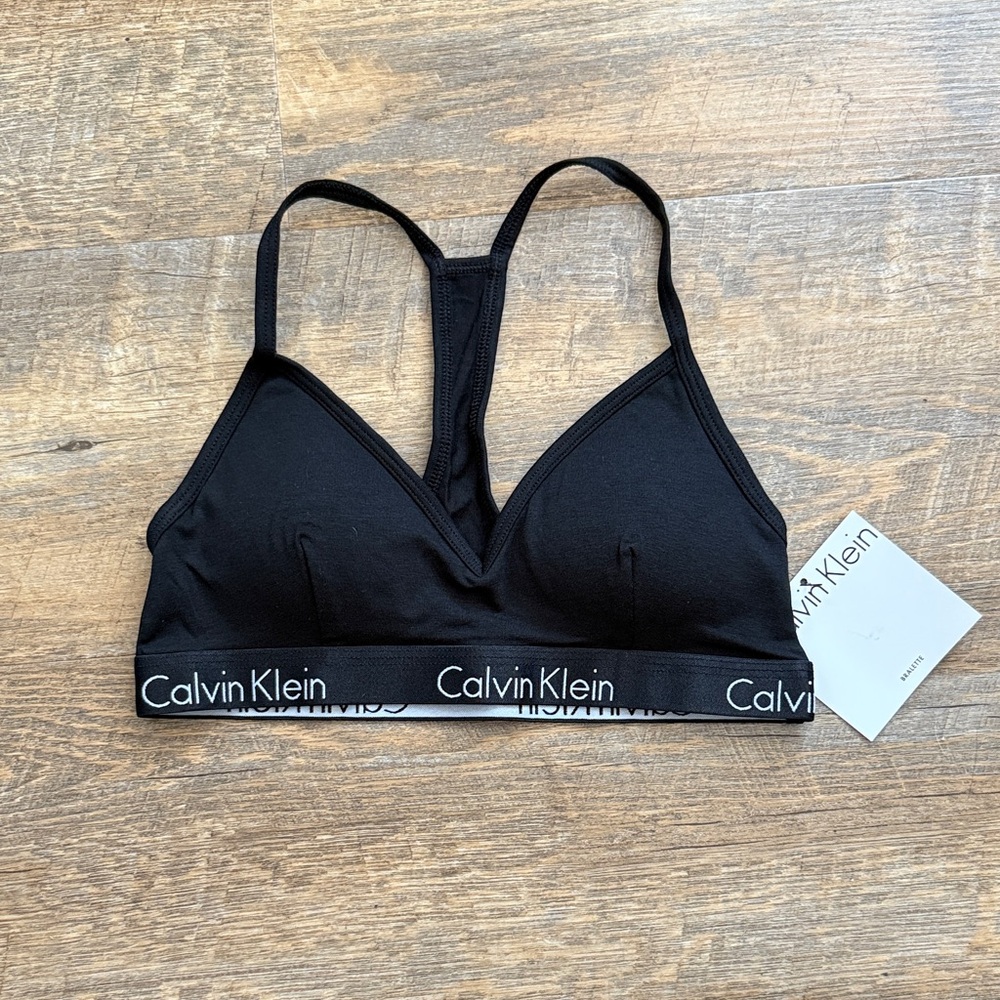 Calvin Klein Black Bralette Logo Band Racerback Small NWT